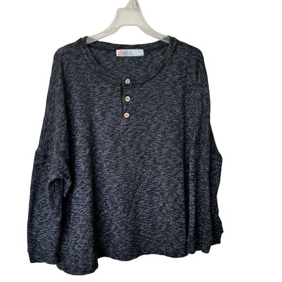 FREE PEOPLE BEACH Sleep to Dream Boxy Oversized Knit Henley Top Alabaster Gray S - Picture 1 of 7